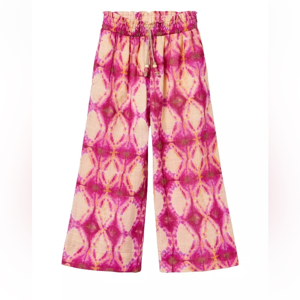 ZARA Kids Wide-Leg Pink Cream Tie-Dye Pants size 9 years